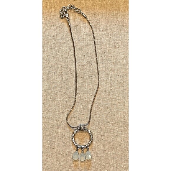 Brighton Silver Tone Circle Pendant With Soft Jade Tear Drop Stones - Picture 1 of 3